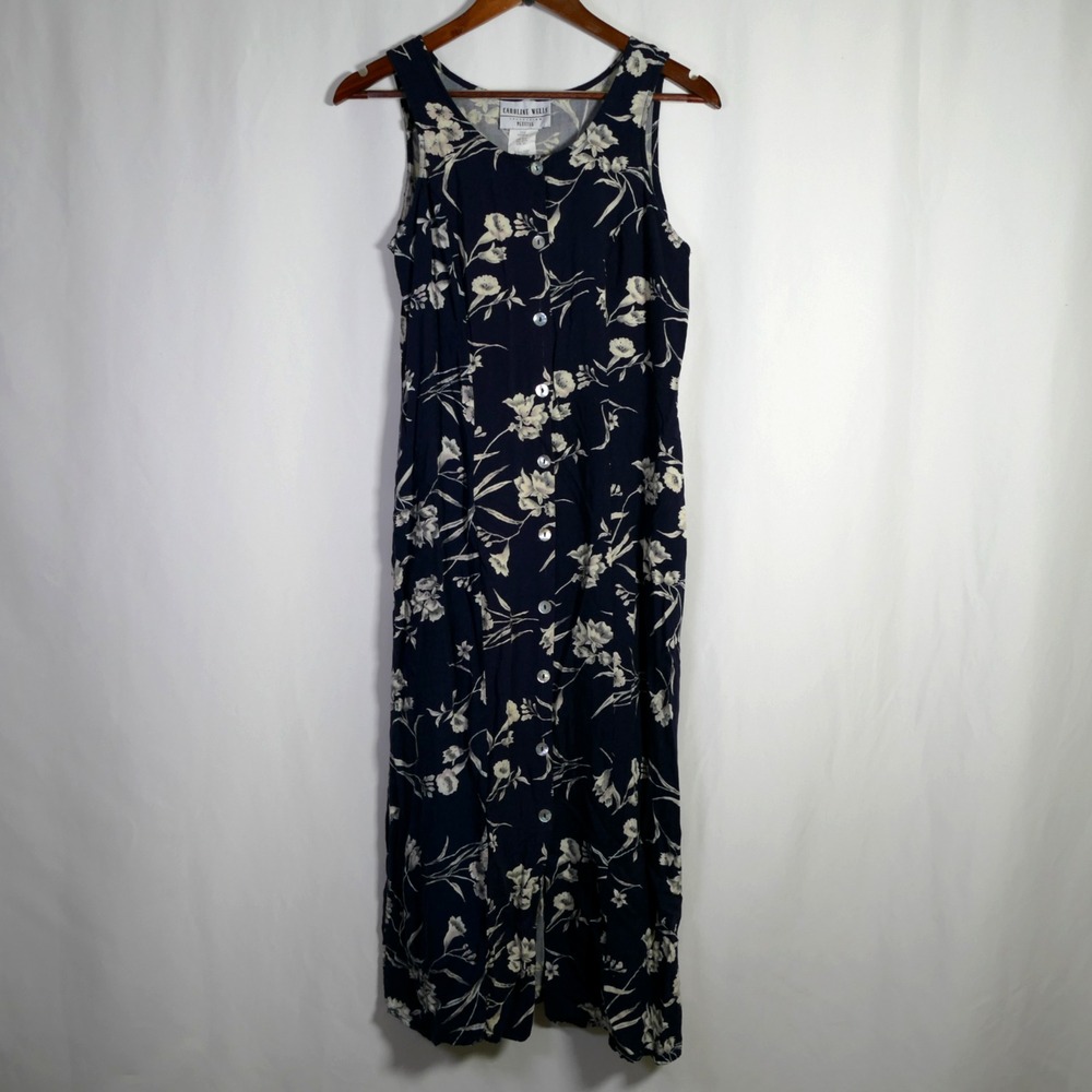 Vintage Womens Cottagecore Floral Button Front Midi Dress Size 12 Petite Modest